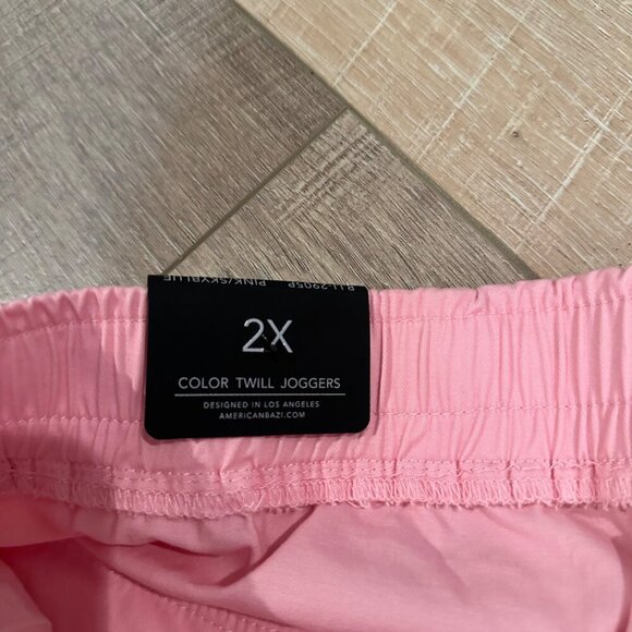 AMERICAN BAZI WOMENS 2X PINK AND SKY BLUE TWILL JOGGERS NEW - Picture 8 of 12